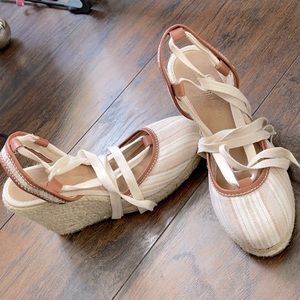 Tommy Bahama wedges. String wraps around ankles. New never worn.